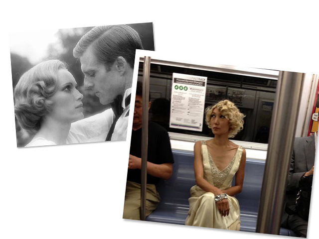 Look 4: Jane braves the NYC subway wearing retro-styled curls inspired by Mia Farrow in Jack Clayton's "The Great Gatsby"