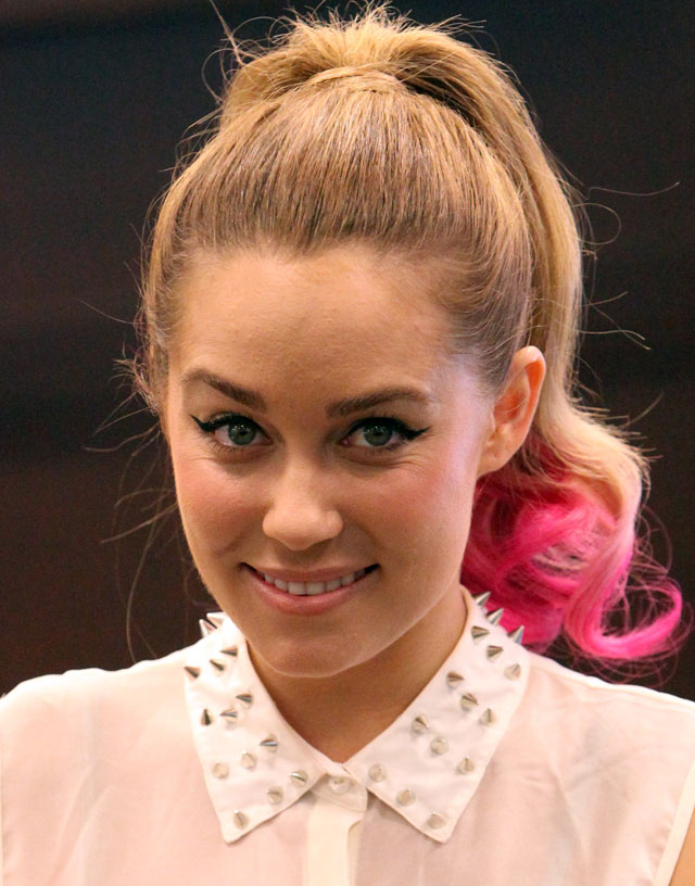Create a look like Lauren Conrad's pink ponytail using no-commitment clip-in extensions. Photo by: Getty Images